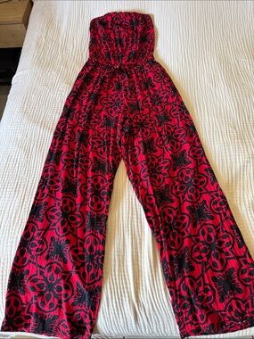 Living Hula Strapless Red & Black Floral Jumpsuit